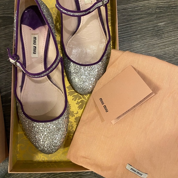 Miu Miu 40 Glitter Mary Jane Flats - Picture 3 of 7